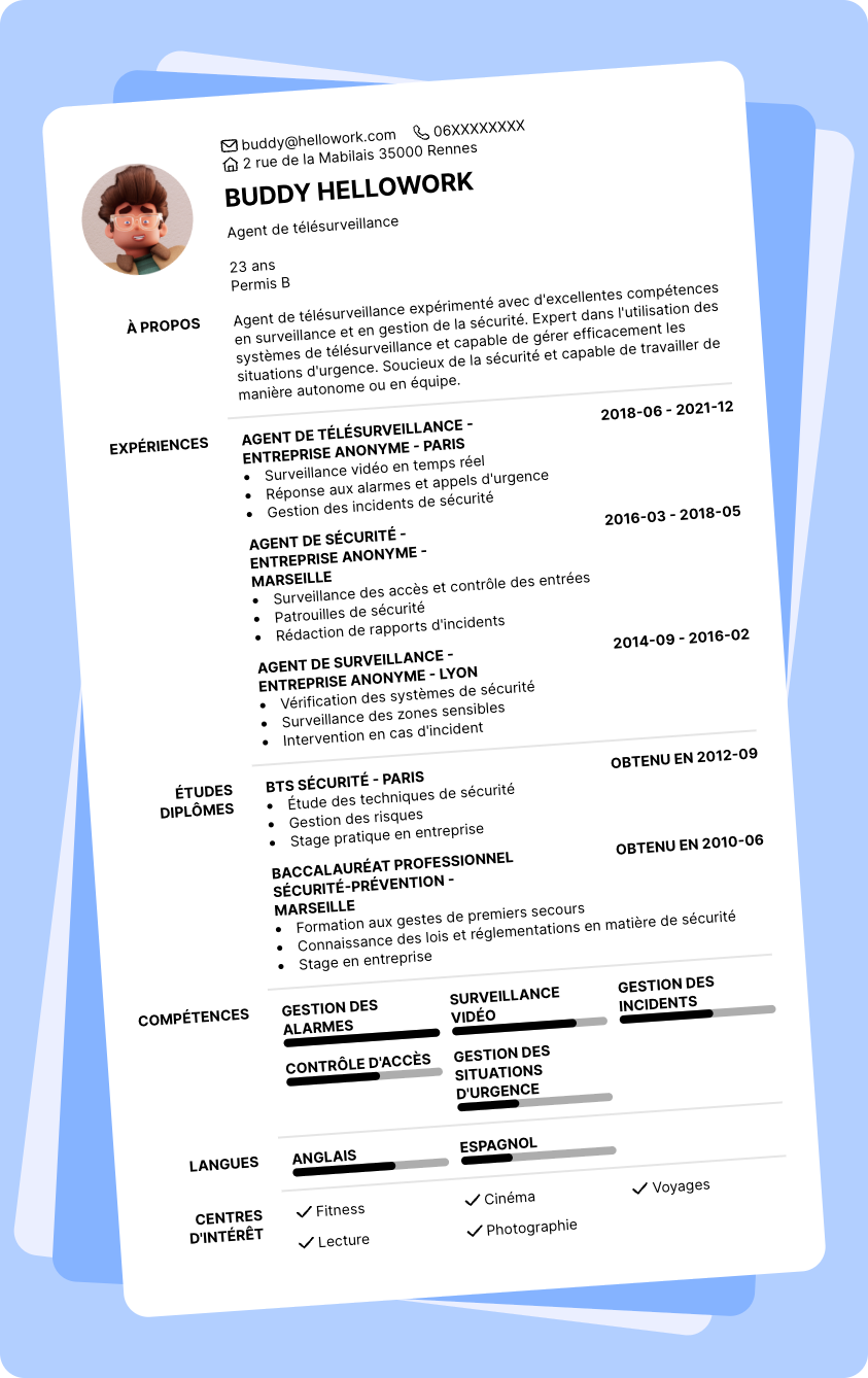 Exemple CV Agent de télésurveillance