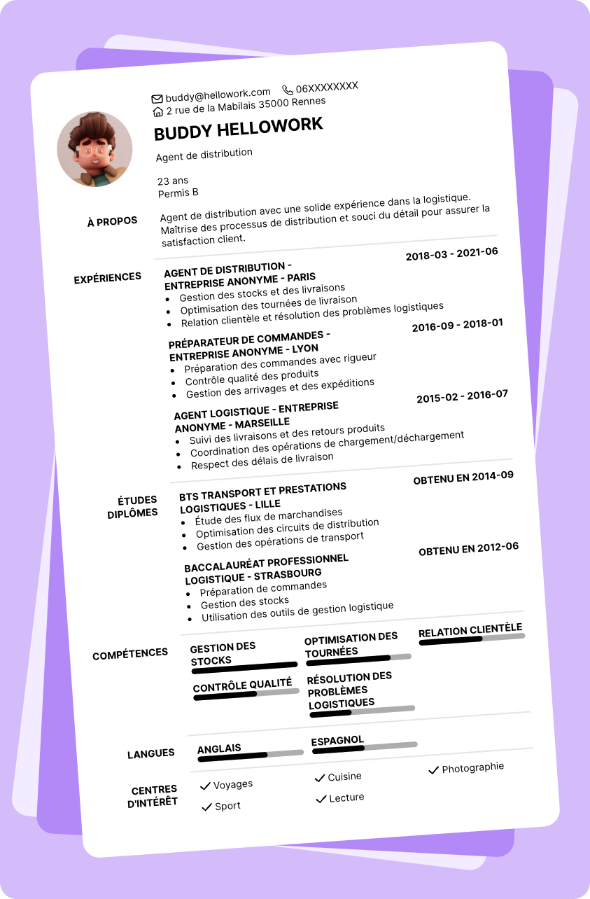 Modèle CV Agent de distribution Exemple CV Agent de distribution