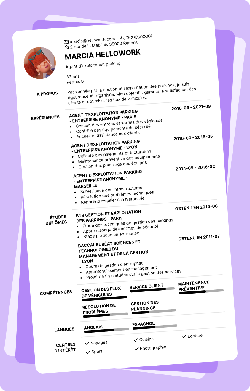 Exemple CV Agent d'exploitation parking