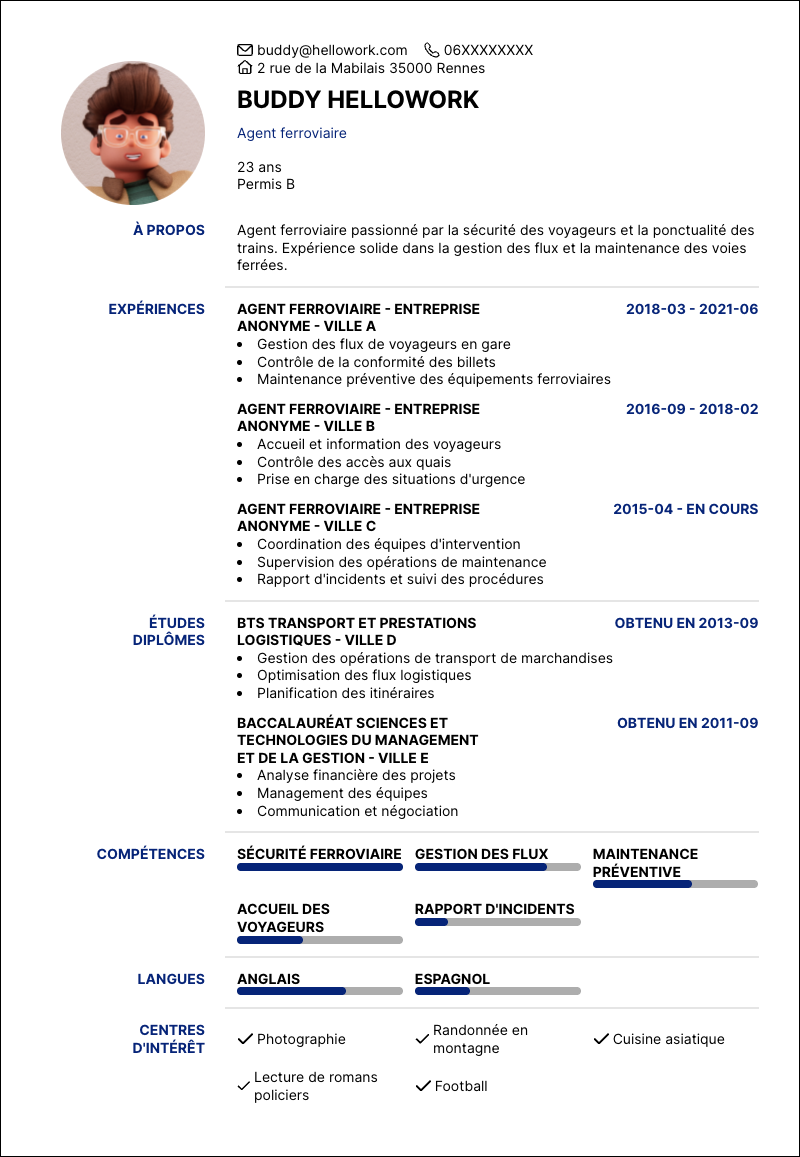 Modèle CV Agent ferroviaire Exemple CV Agent ferroviaire