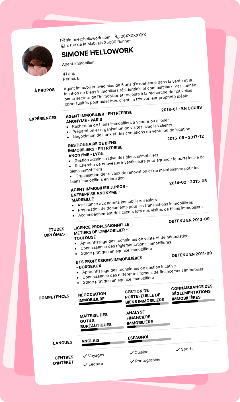 Exemple CV Agent immobilier
