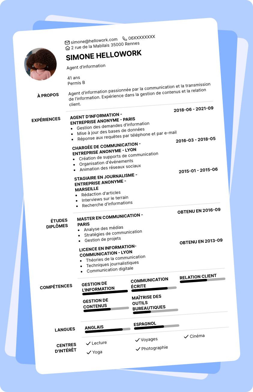 Modèle CV Agent d'information Exemple CV Agent d'information