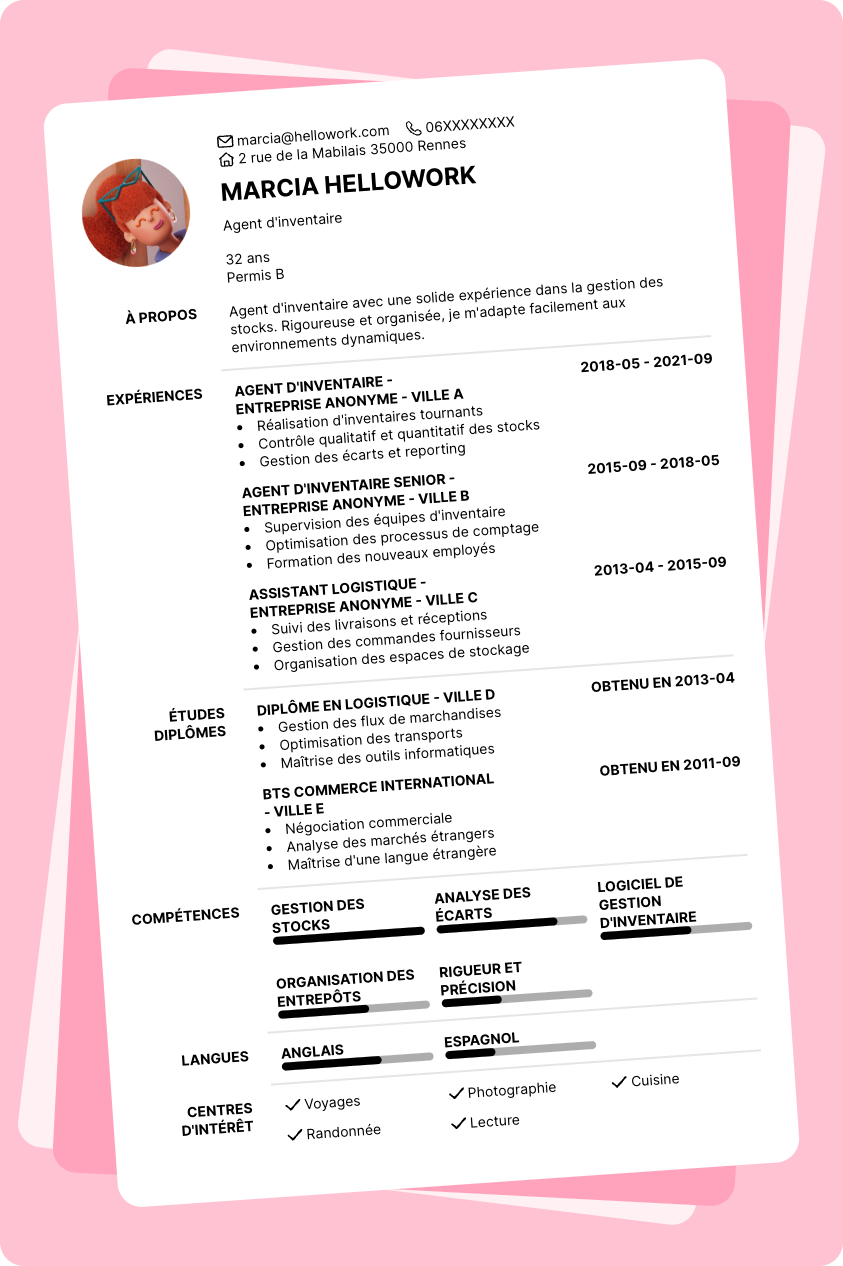 Exemple CV Agent d'inventaire