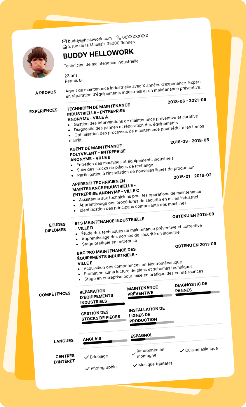 Exemple CV Agent de maintenance industrielle