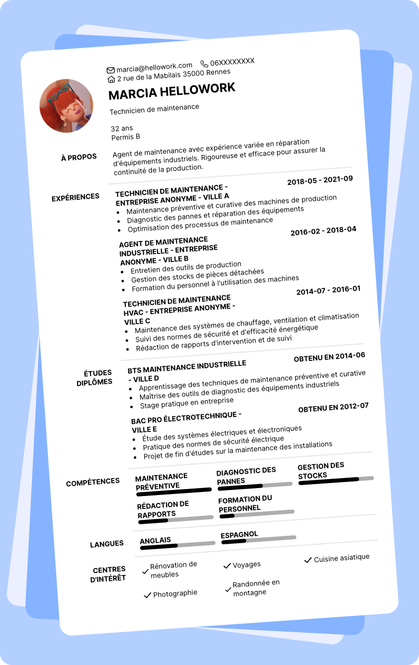 Exemple CV Agent de maintenance