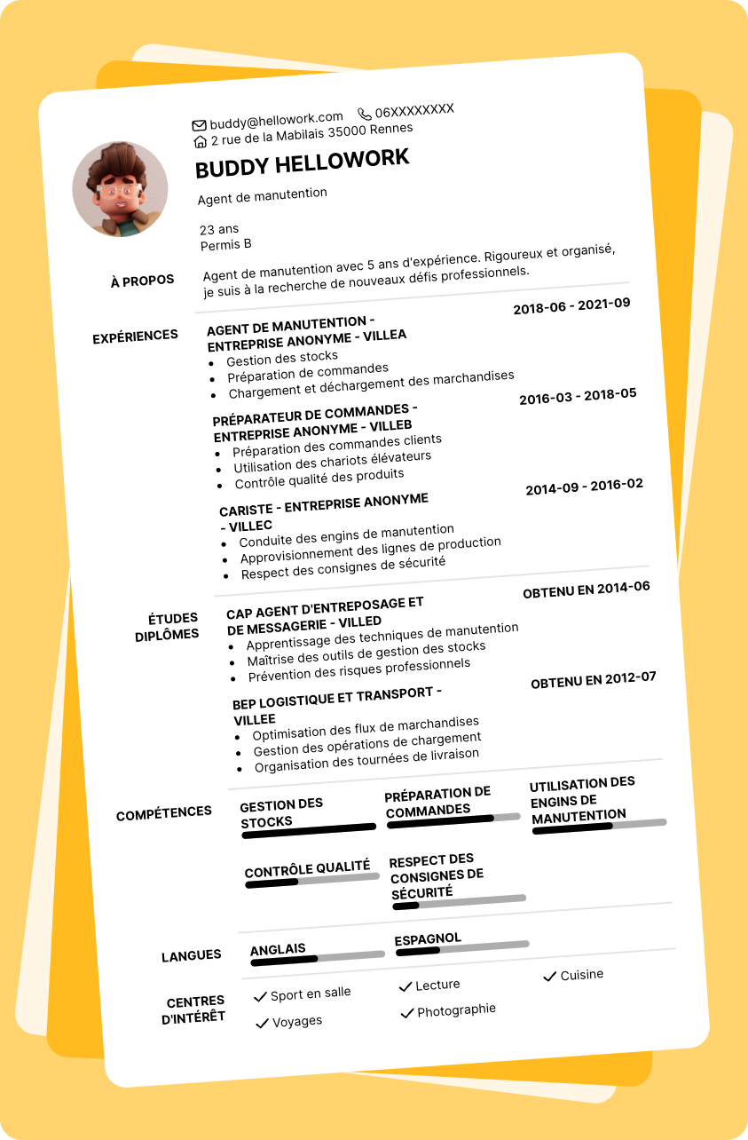 Exemple CV Agent de manutention