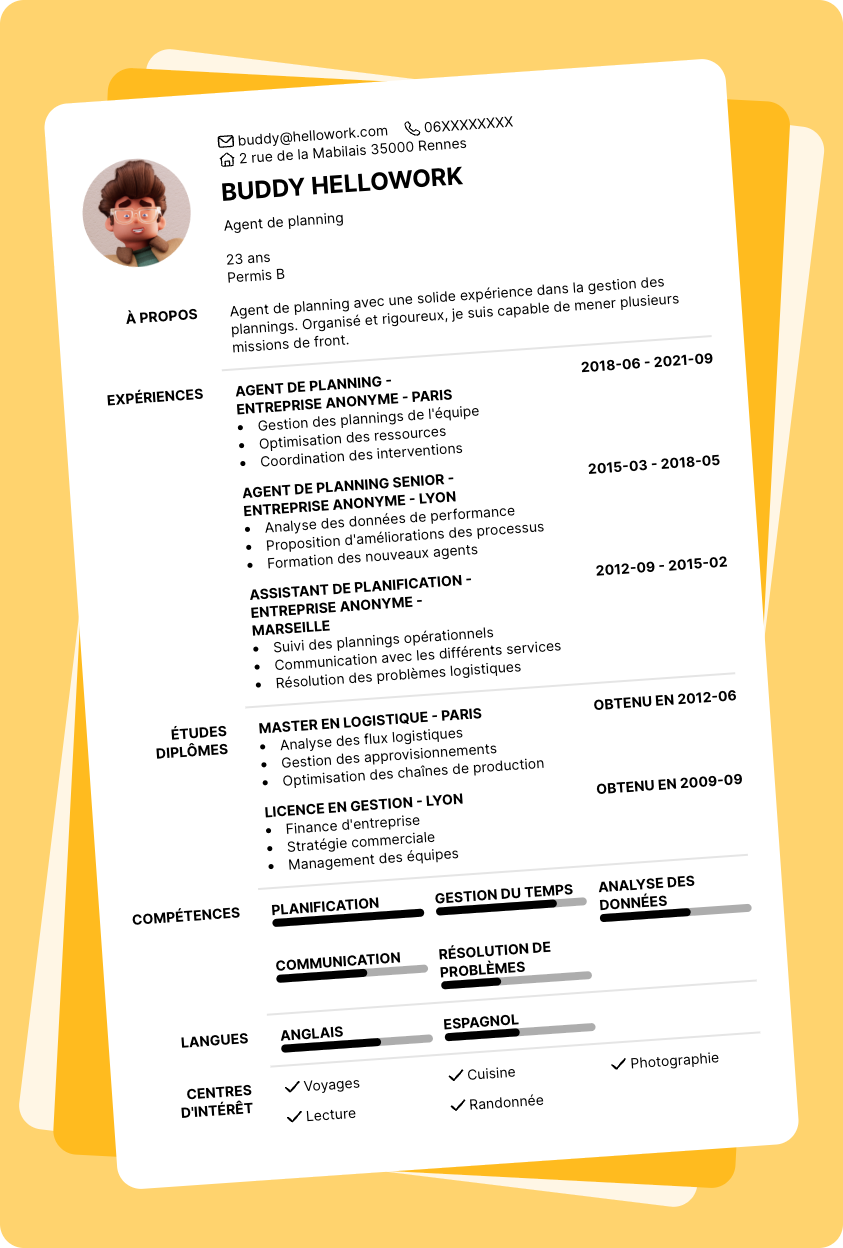 Exemple CV Agent de planning