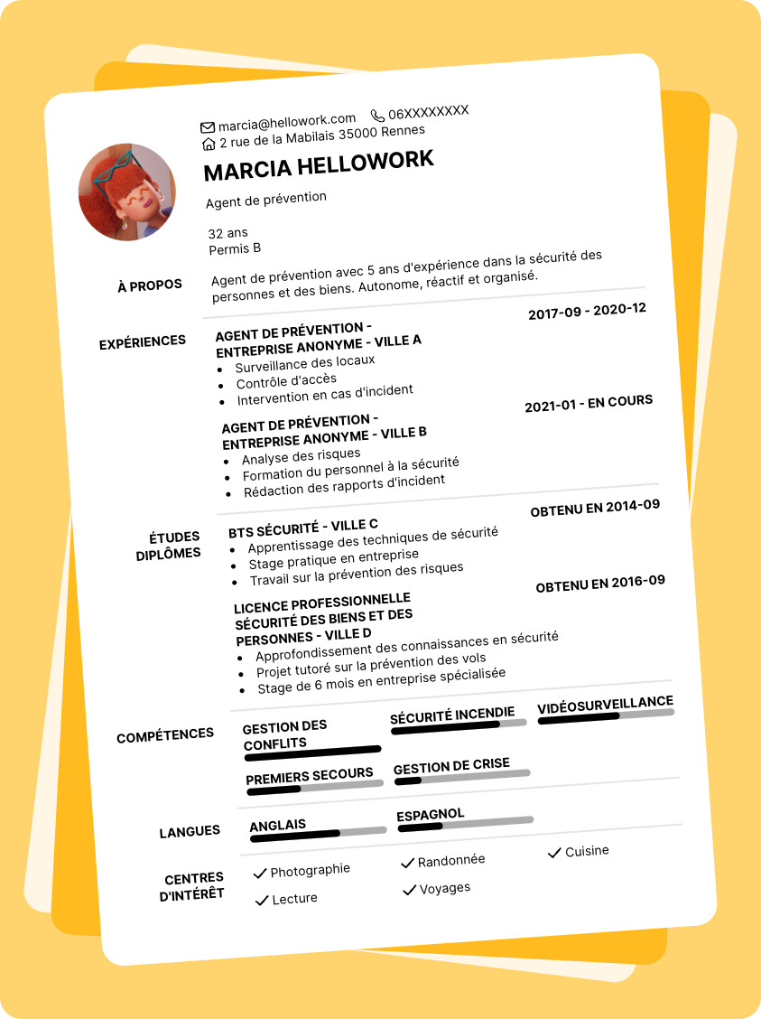 Exemple CV Agent de prévention