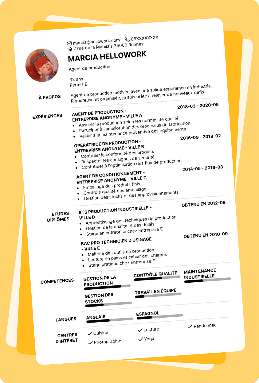 Exemple CV Agent de production