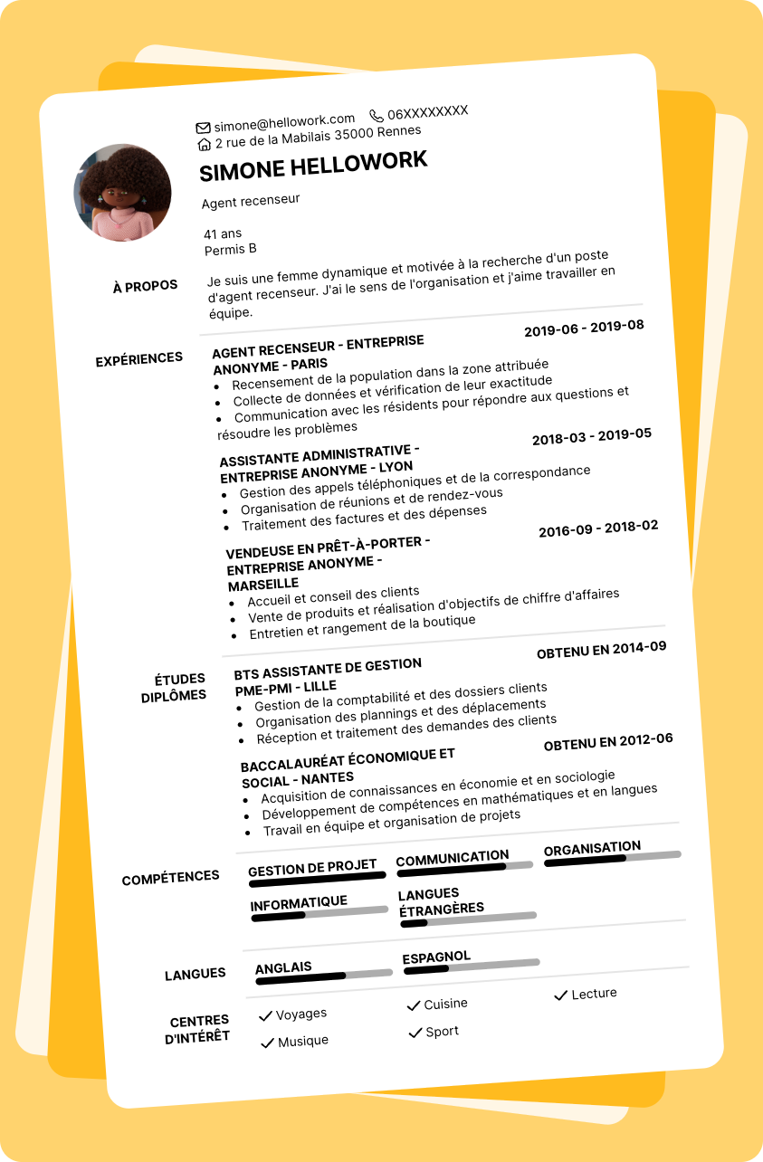 Exemple CV Agent recenseur