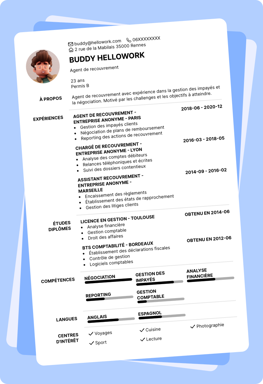Modèle CV Agent de recouvrement Exemple CV Agent de recouvrement