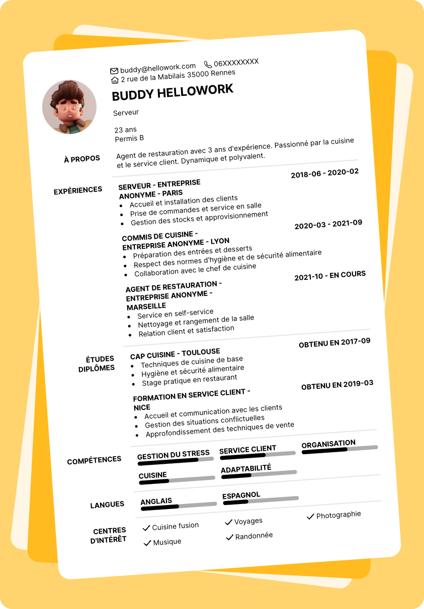 Modèle CV Agent de restauration Exemple CV Agent de restauration