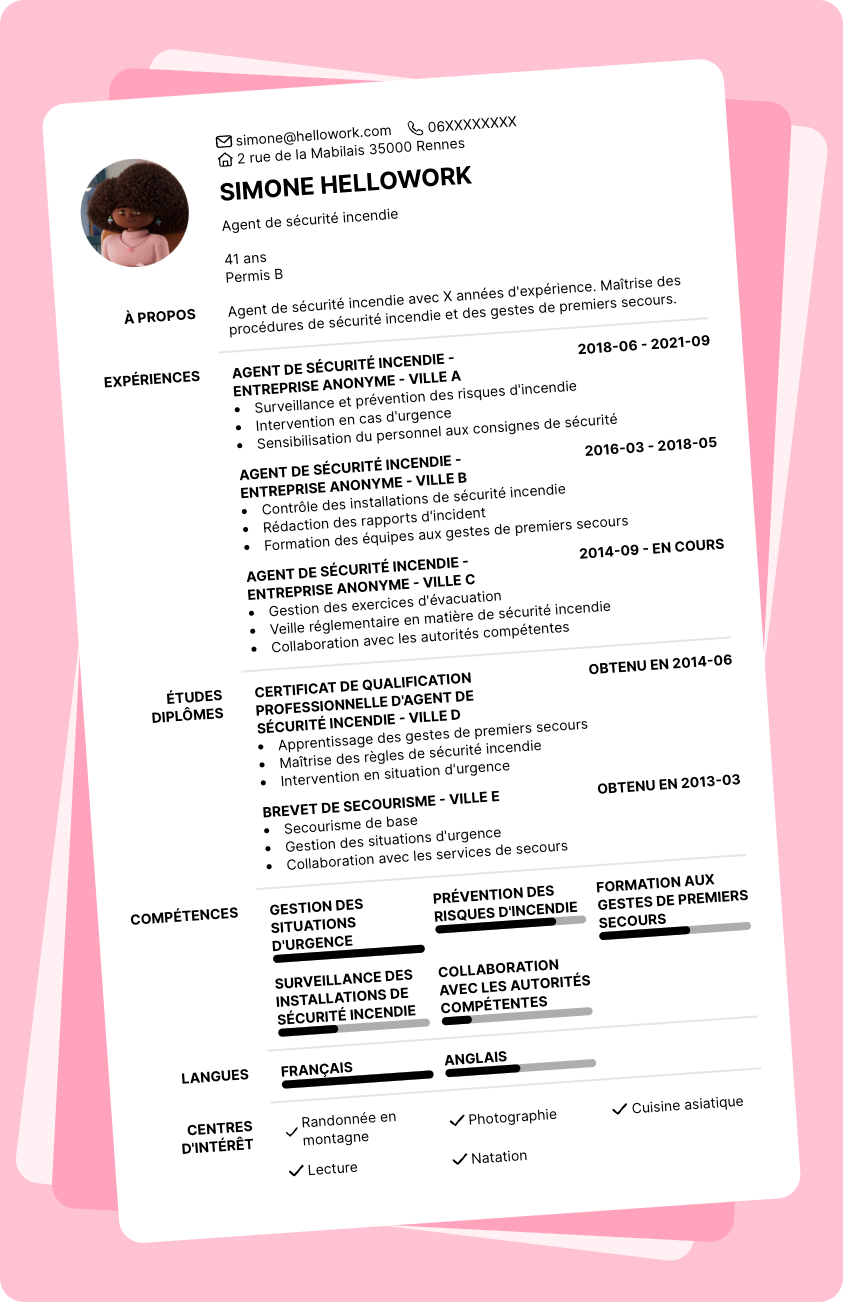 Exemple CV Agent de sécurité incendie