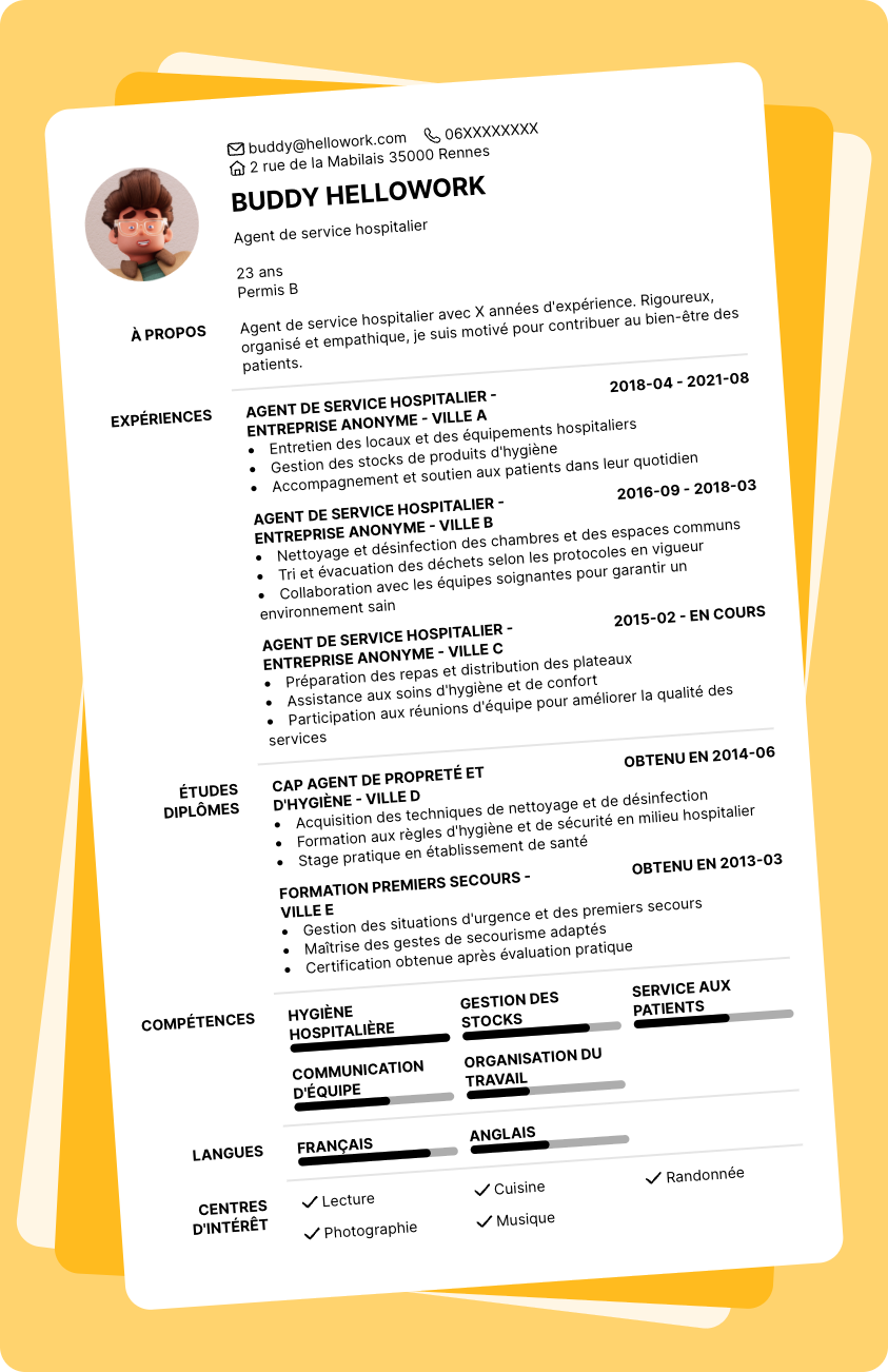 Modèle CV Agent de service hospitalier Exemple CV Agent de service hospitalier