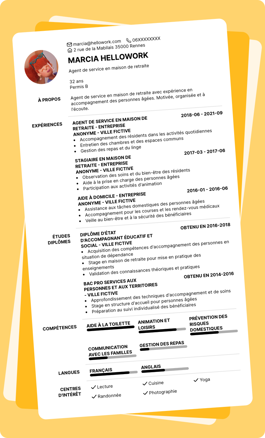 Exemple CV Agent de service maison de retraite