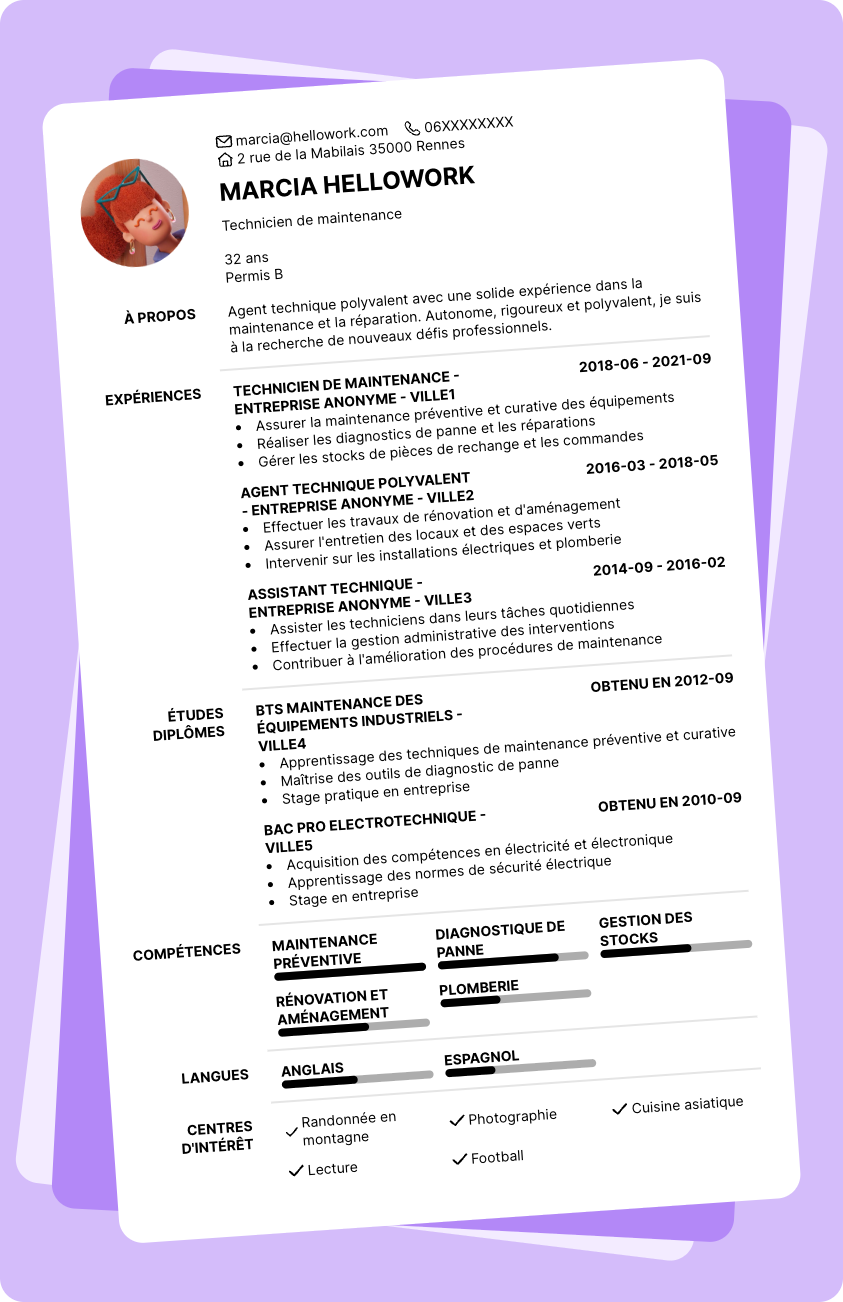 Exemple CV Agent technique polyvalent