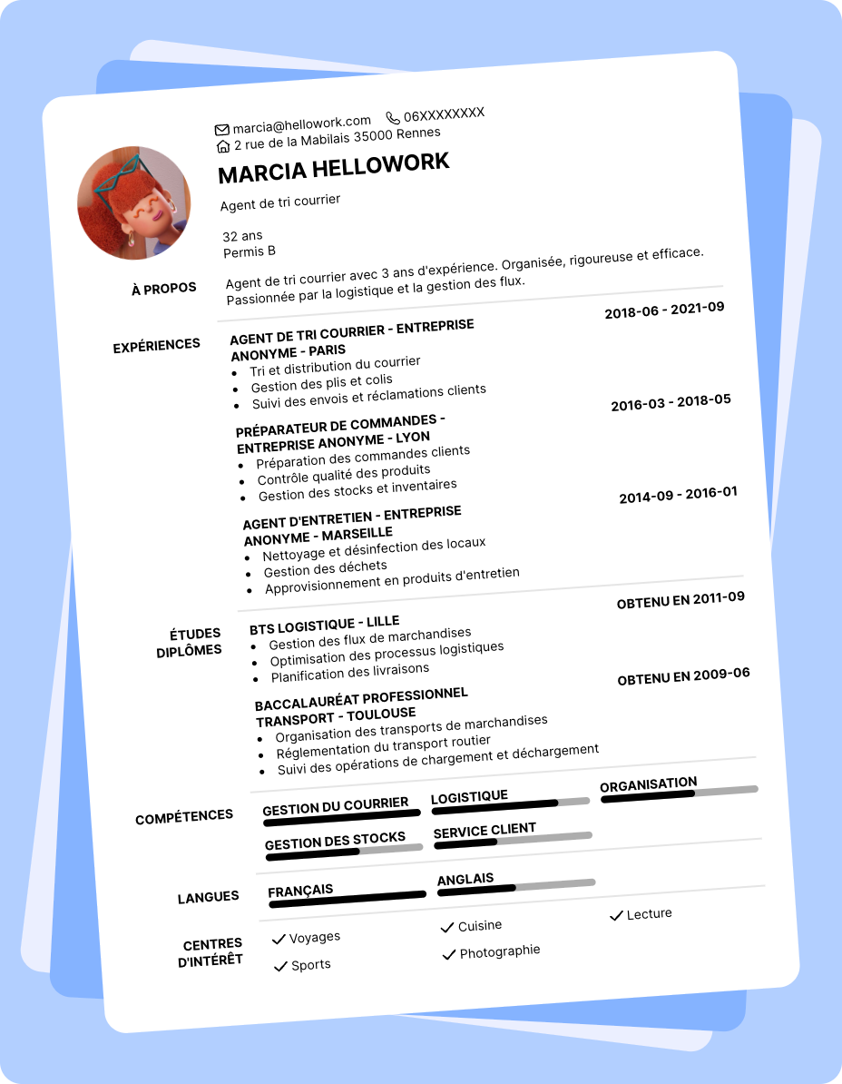 Exemple CV Agent tri courrier