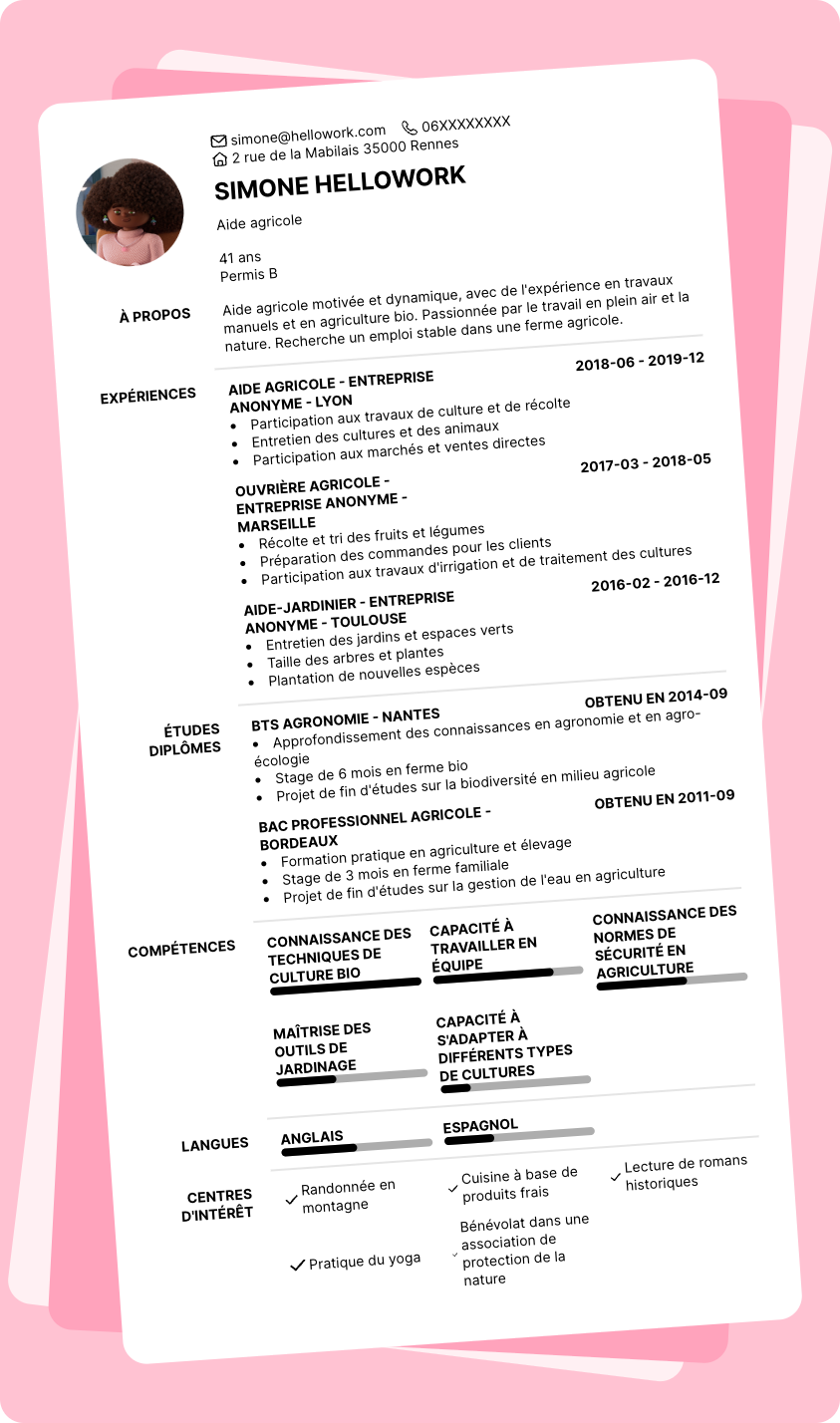 Exemple CV Aide agricole