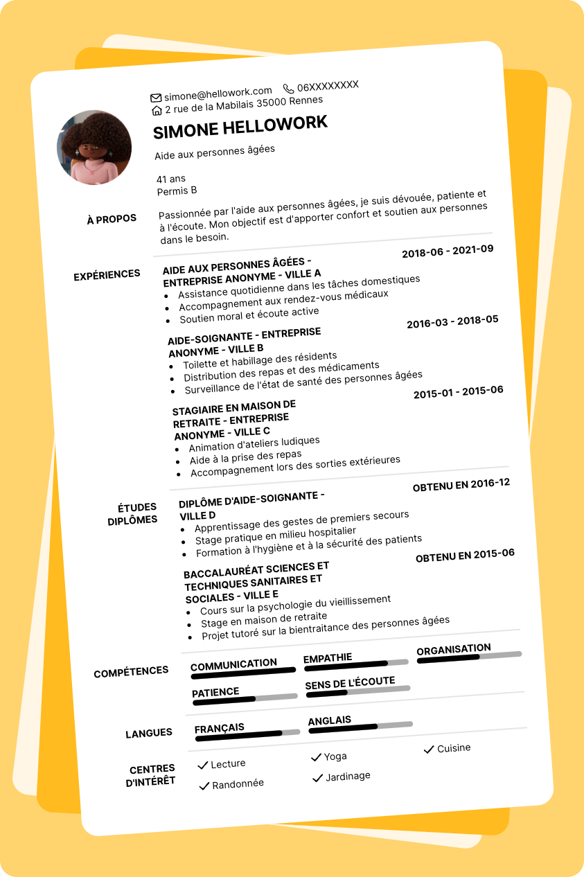 Modèle CV Aide aux personnes âgées Exemple CV Aide aux personnes âgées