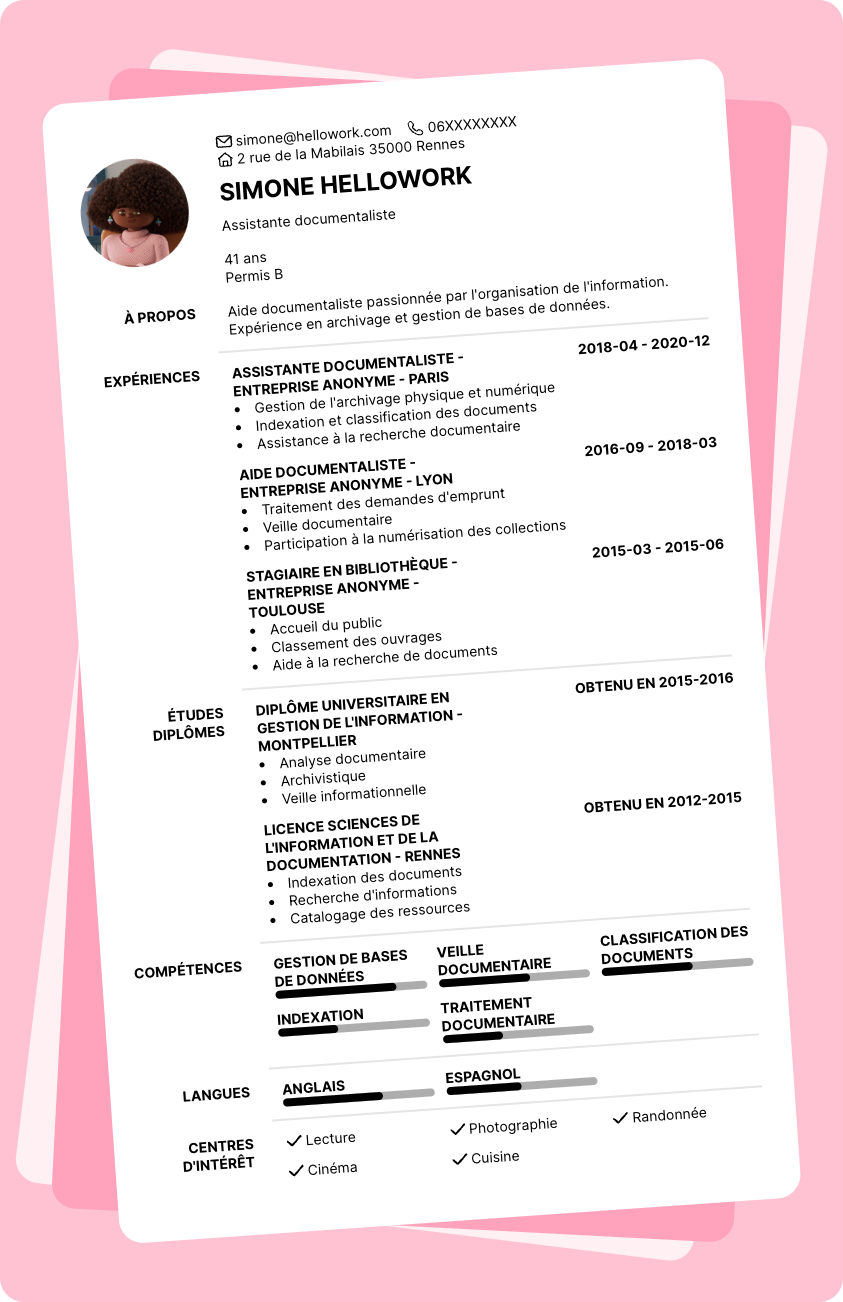 Exemple CV Aide documentaliste