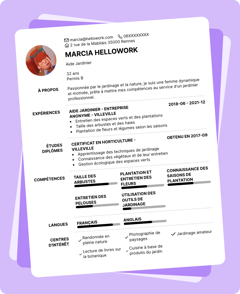 Exemple CV Aide jardinier