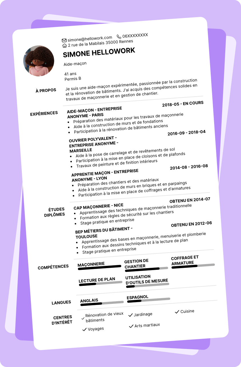 Modèle CV Aide maçon Exemple CV Aide maçon