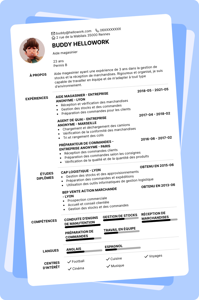 Modèle CV Aide magasinier Exemple CV Aide magasinier