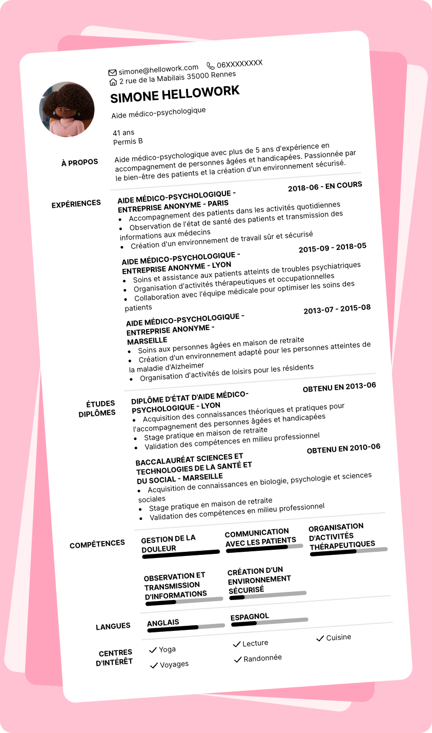 Exemple CV Aide médico-psychologique