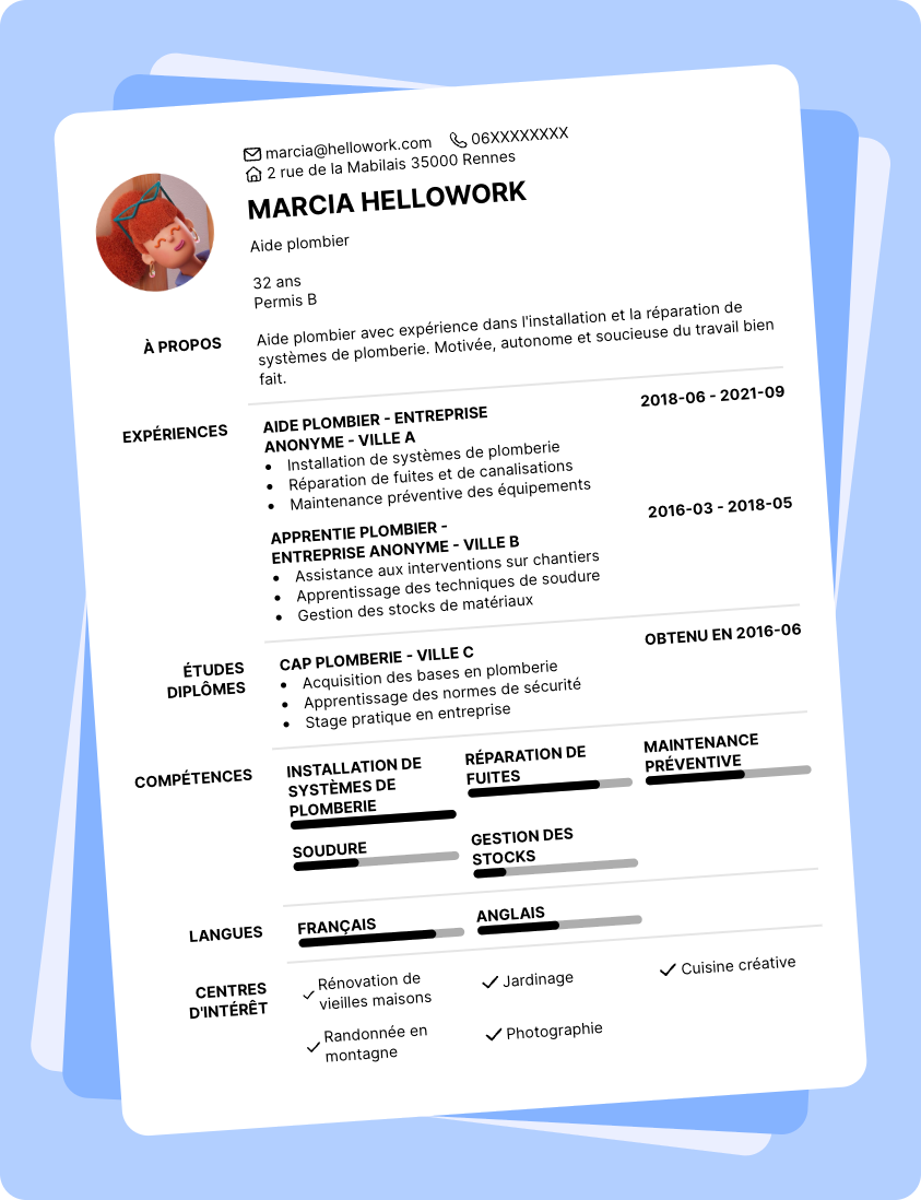 Exemple CV Aide plombier