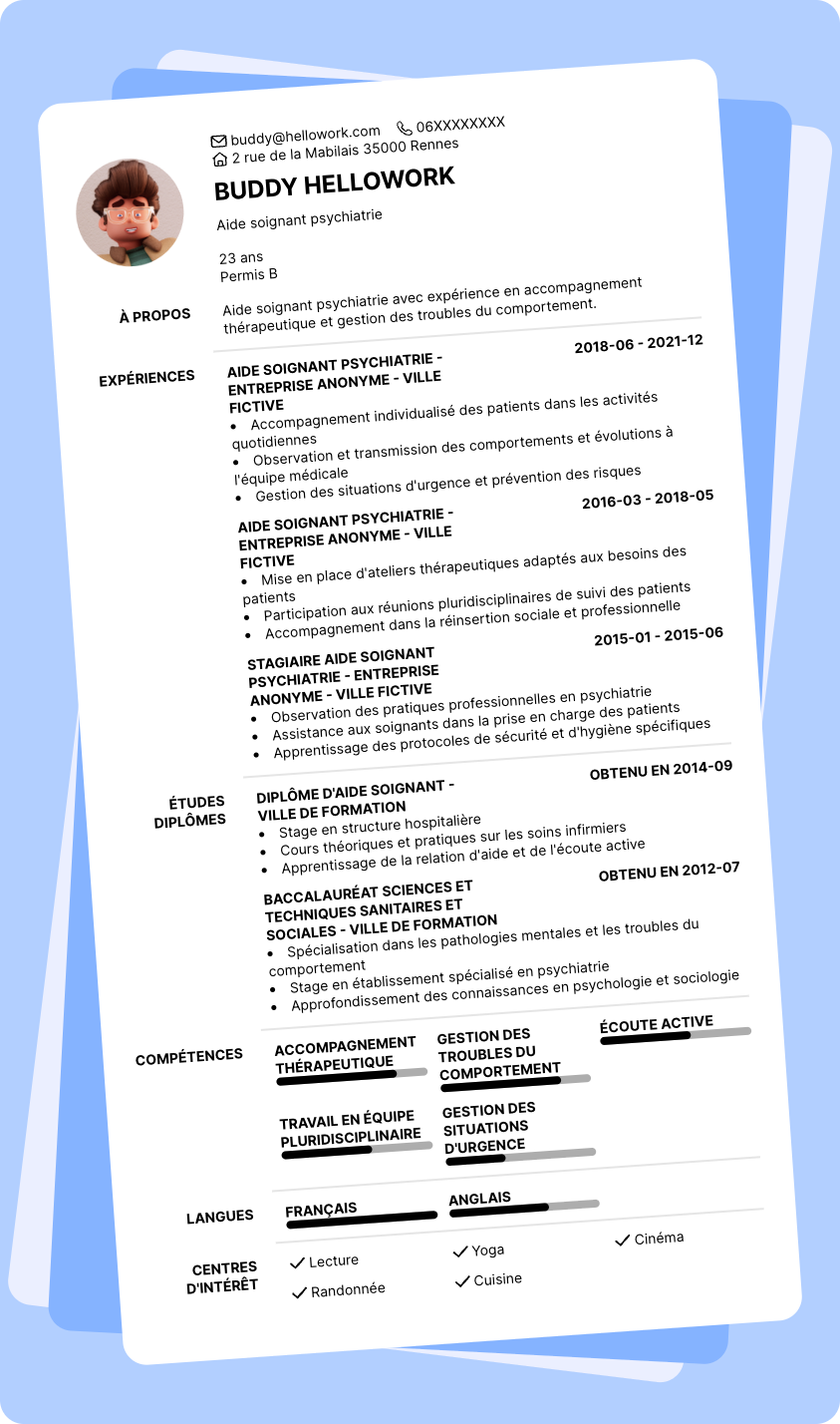 Modèle CV Aide soignant psychiatrie Exemple CV Aide soignant psychiatrie
