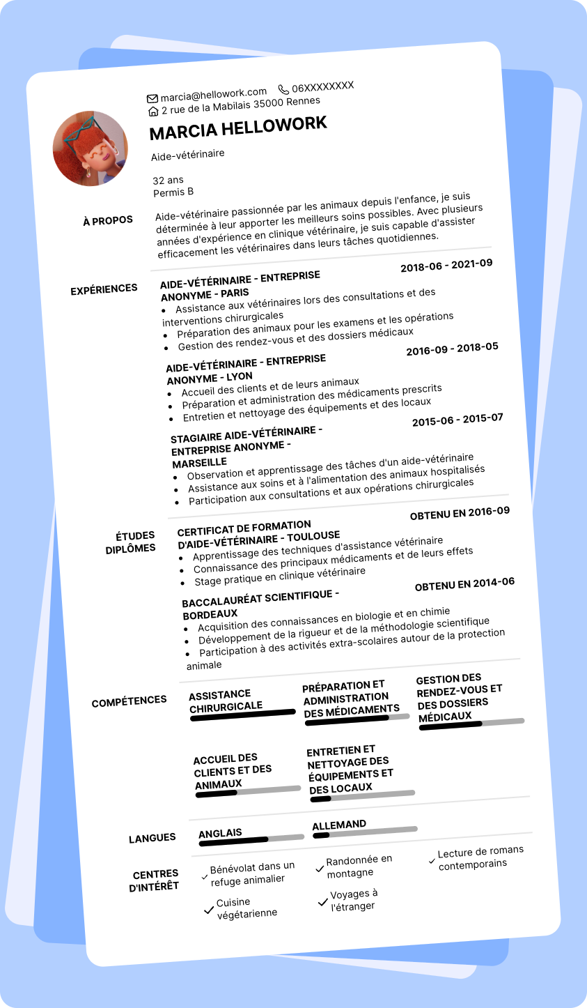 Exemple CV Auxiliaire vétérinaire