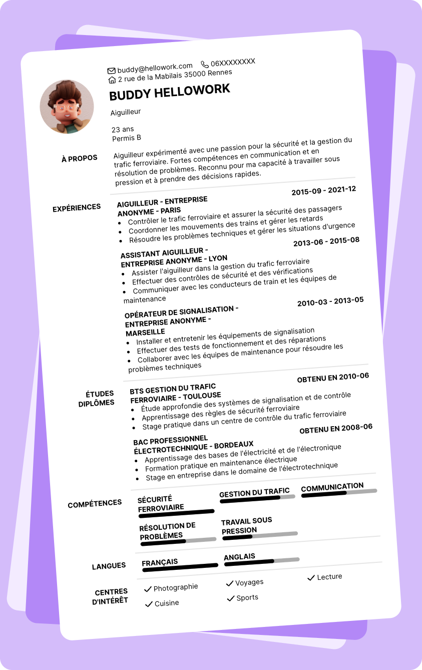 Modèle CV Aiguilleur Exemple CV Aiguilleur