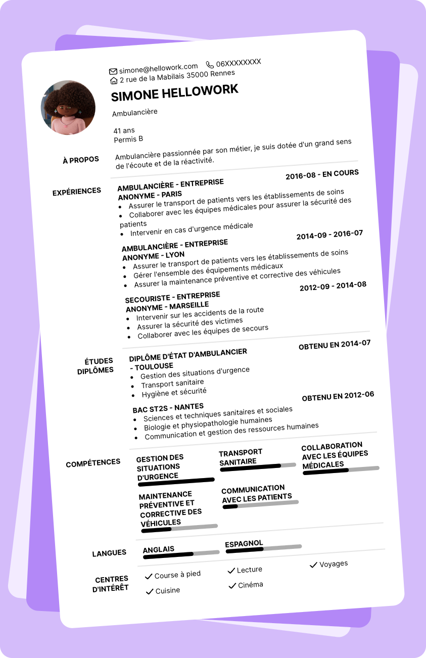 Modèle CV Ambulancier Exemple CV Ambulancier
