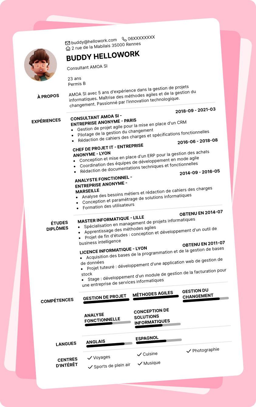 Modèle CV Chef de projet AMOA Exemple CV Chef de projet AMOA