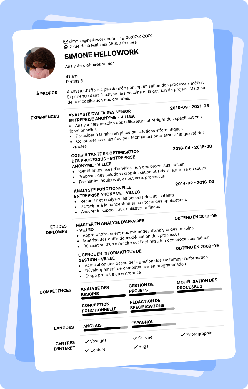 Exemple CV Analyste d'affaires