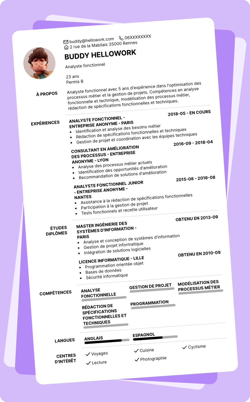 Modèle CV Analyste fonctionnel Exemple CV Analyste fonctionnel