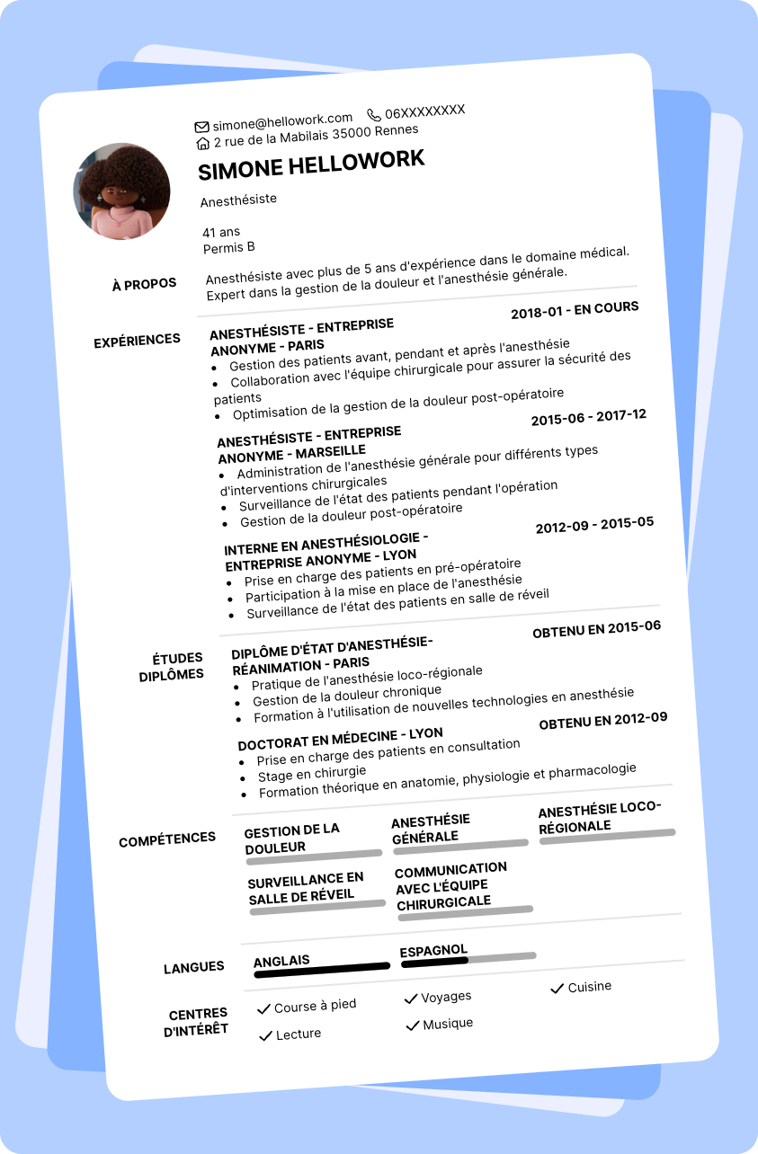 Modèle CV Anesthésiste Exemple CV Anesthésiste