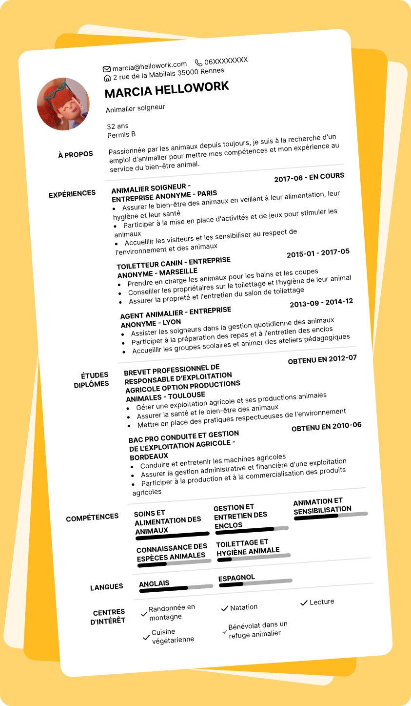 Modèle CV Animalier Exemple CV Animalier