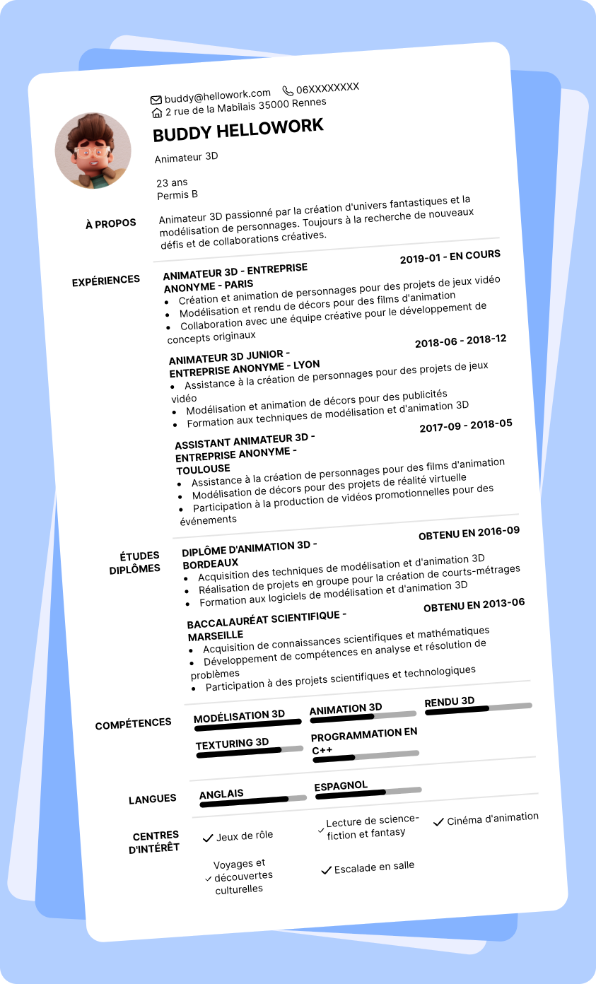 Modèle CV Animateur 3D Exemple CV Animateur 3D