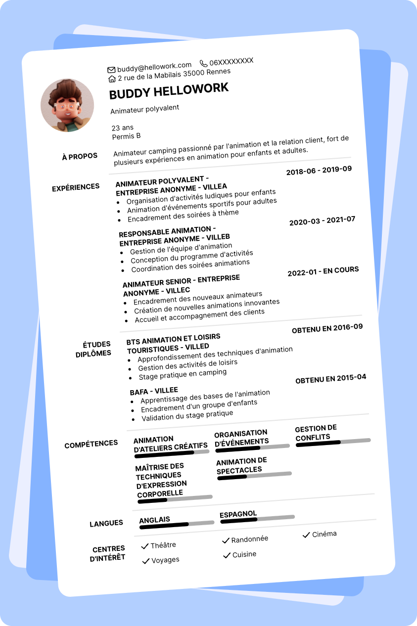 Exemple CV Animateur camping