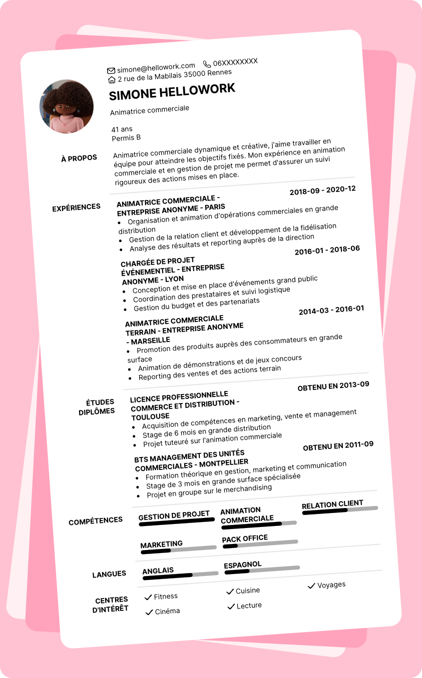 Exemple CV Animateur commercial