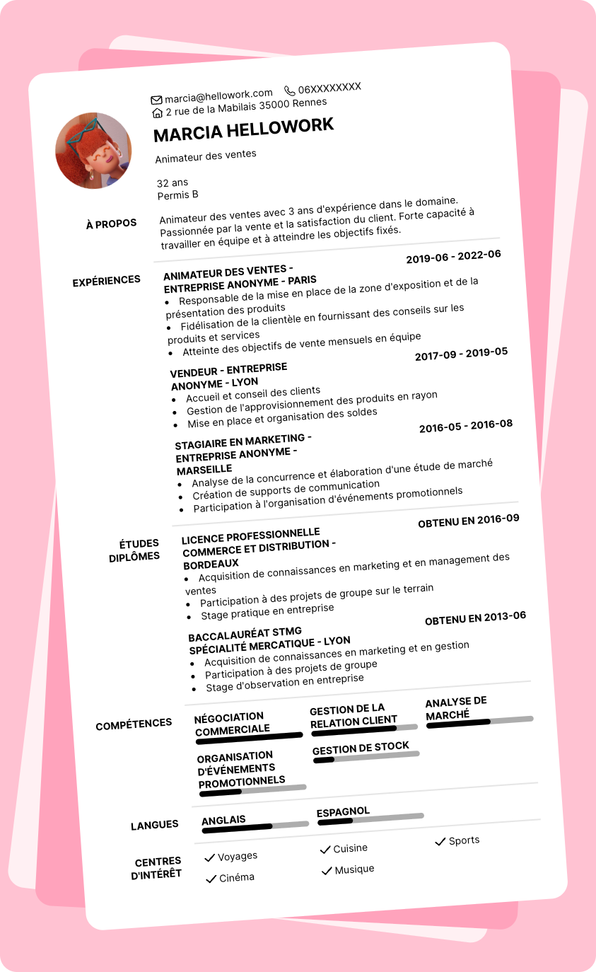Exemple CV Animateur des ventes