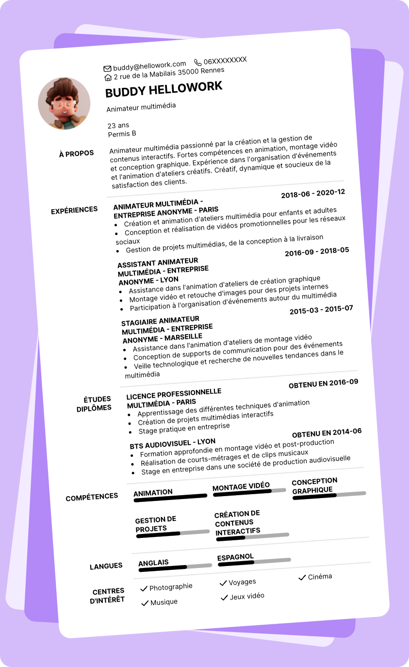 Exemple CV Animateur multimédia