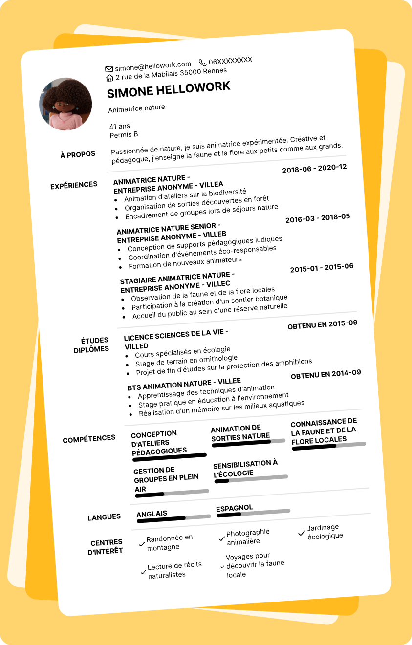 Modèle CV Animateur nature Exemple CV Animateur nature
