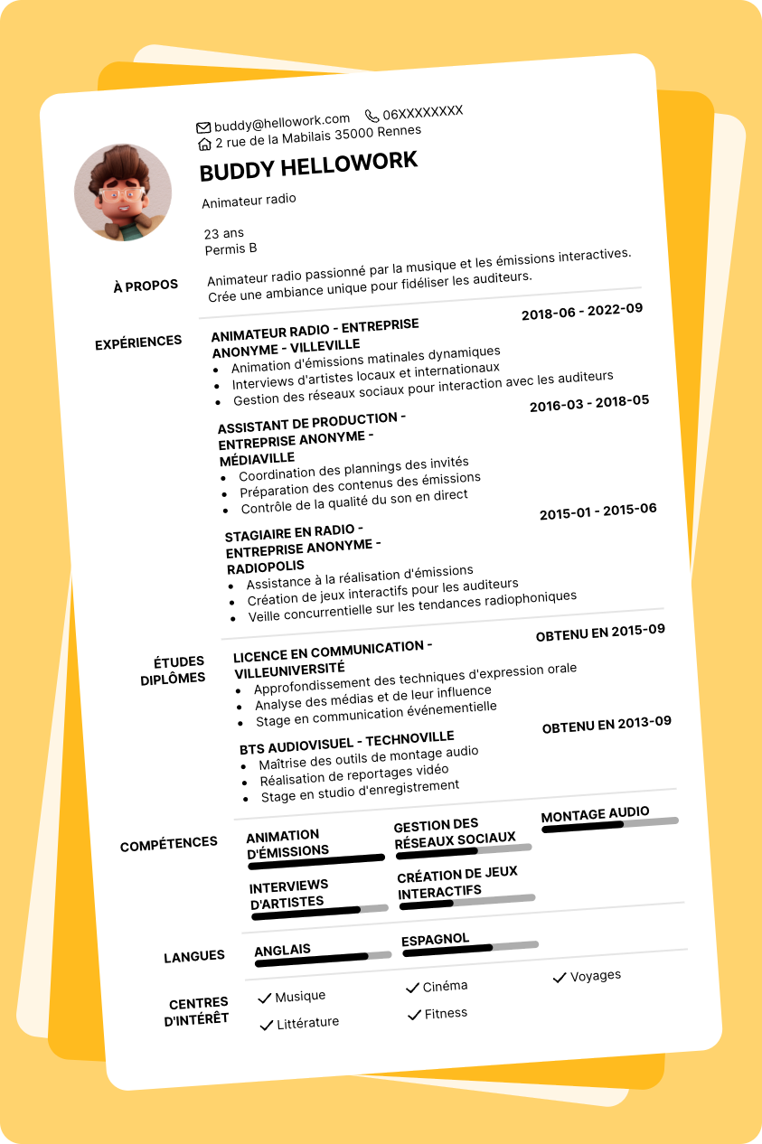 Modèle CV Animateur radio Exemple CV Animateur radio