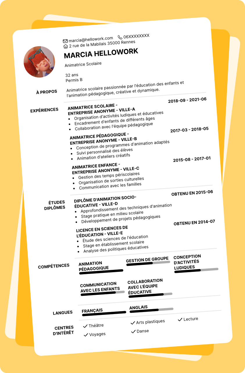 Modèle CV Animateur scolaire Exemple CV Animateur scolaire