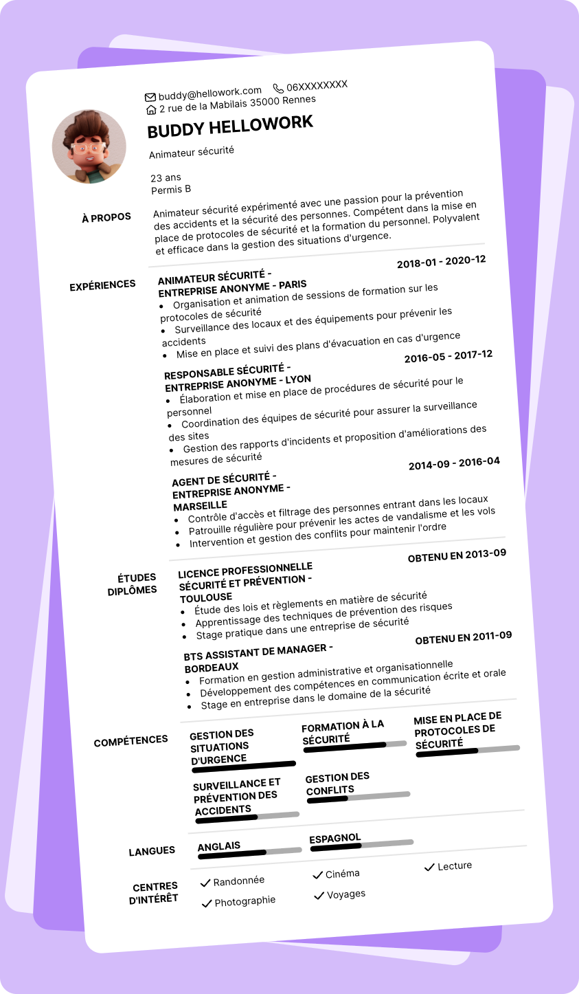 Exemple CV Animateur sécurité