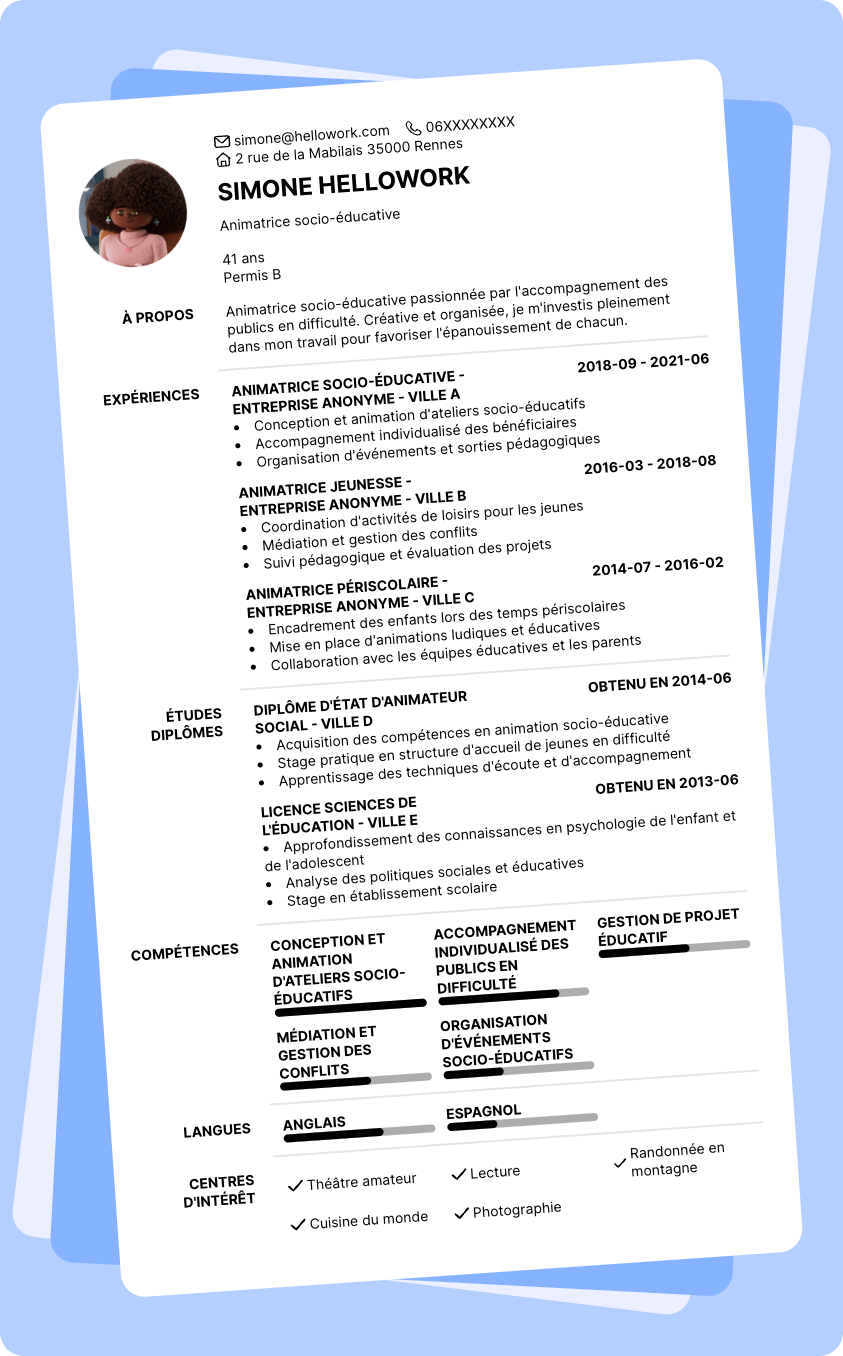 Exemple CV Animateur socio éducatif