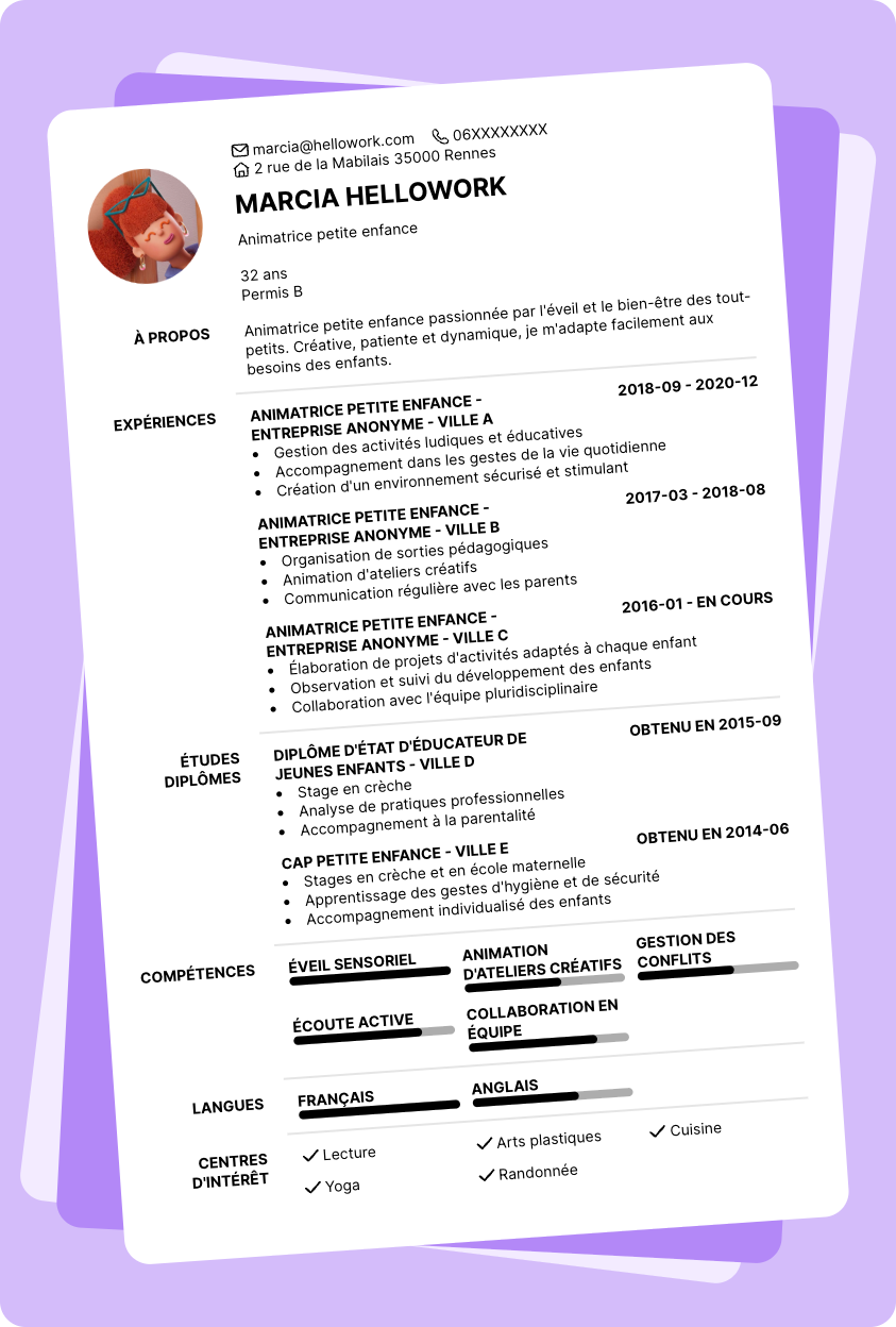 Exemple CV Animatrice petite enfance