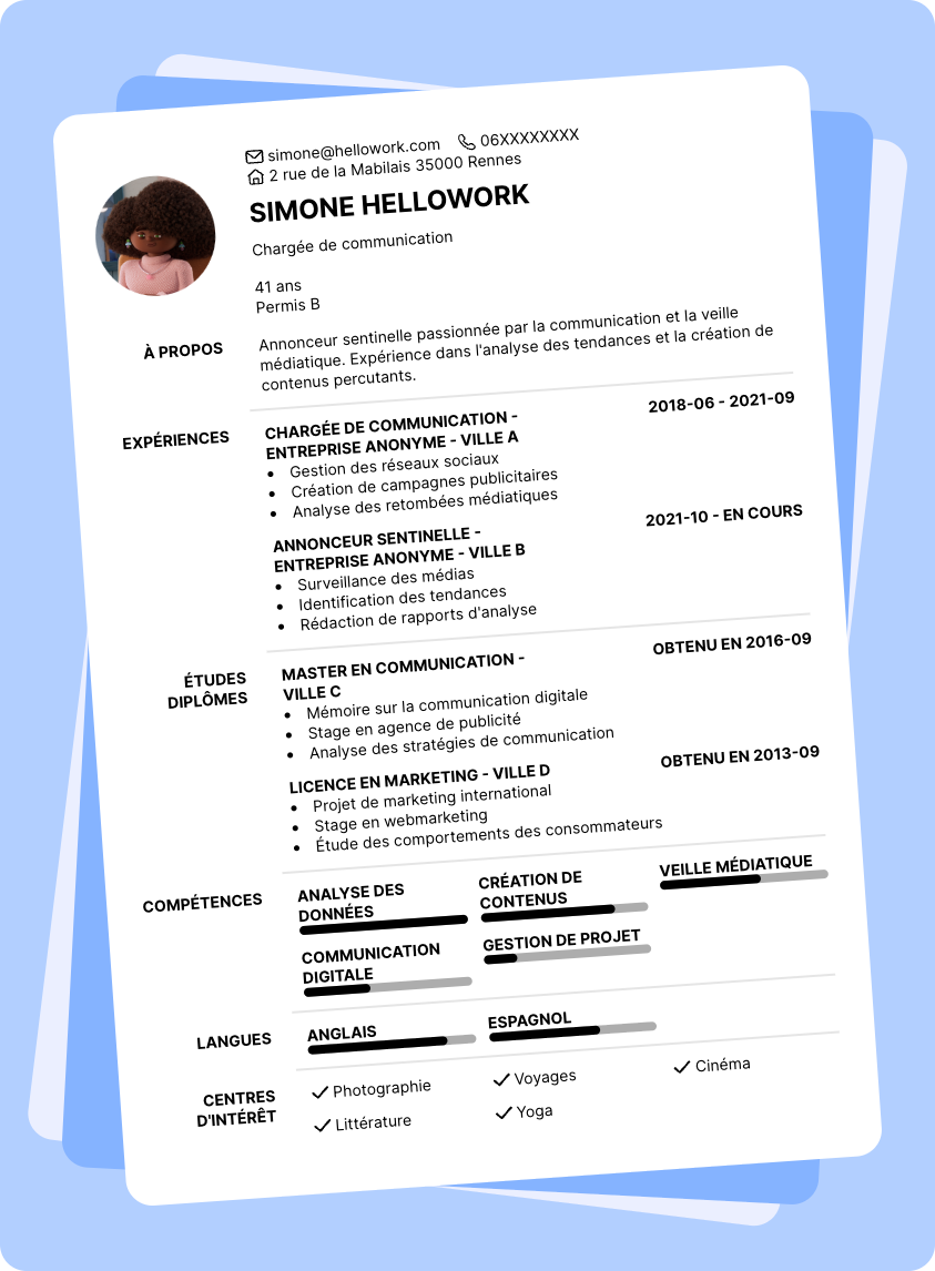 Modèle CV Annonceur sentinelle Exemple CV Annonceur sentinelle